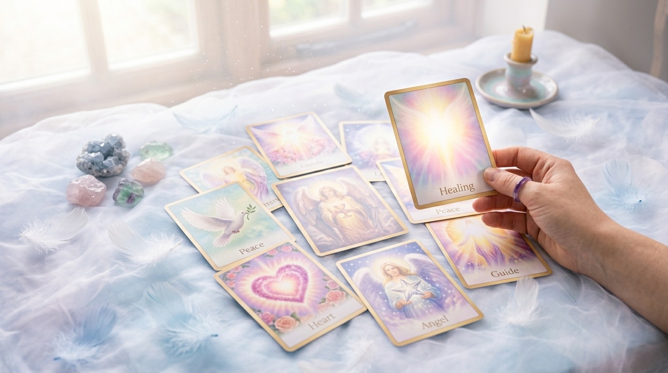 How Each Deck Delivers Spiritual Guidance Tarot spread telling a story and oracle card giving one message
