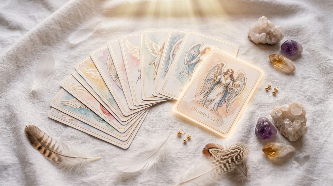 What Are Angel Cards Spread of angel cards with glowing light