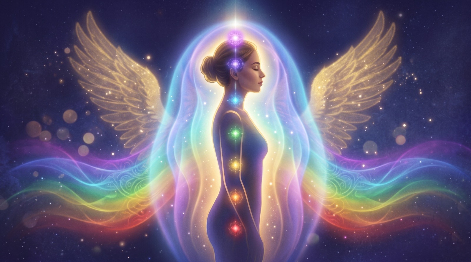 What Is Aura and Chakra Scanning Human aura field with seven glowing chakras